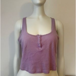 Cropped tank with flower buttons, minor stain at the top